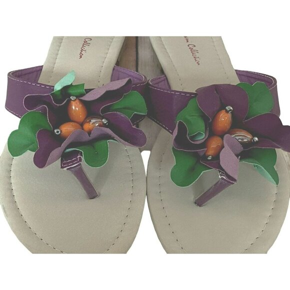 Stefani Collection Lily Flat Sandals Plum Purple Floral Slip-On Slides Sz 8.5M - Picture 2 of 6